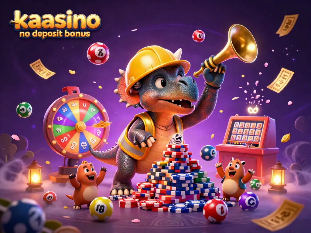 Experience the excitement of kaasino casino no deposit bonus with a dynamic cartoon scene full of colorful gaming elements.