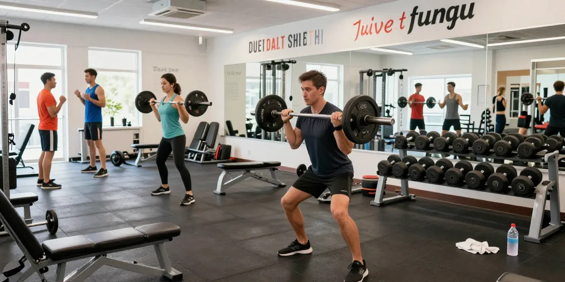 Unique Pharma Steroïden winkel: Krachtige training in moderne gym met enthousiaste sporters.