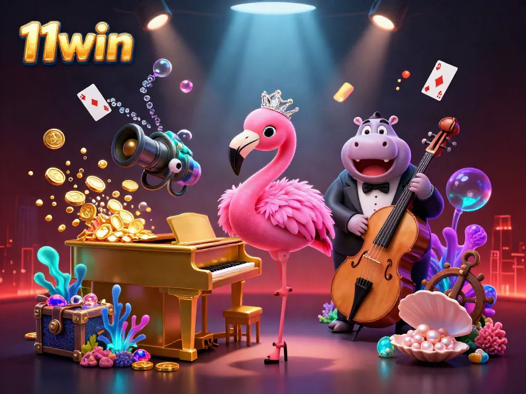 Engage with vibrant casino vibes at 11win featuring a flamingo singer and hippo bassist.
