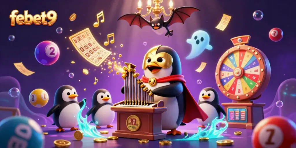 Bet big with febet9 in this vibrant, dynamic 3D casino-themed illustration.