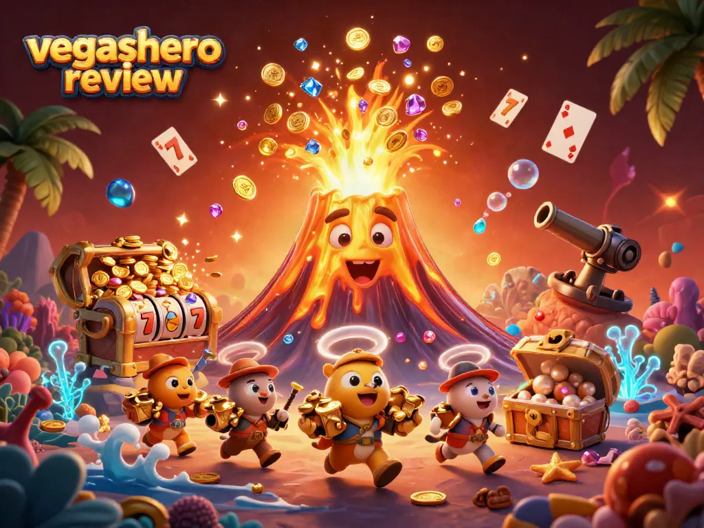 Experience the thrill of winning with vegashero review showcasing vibrant slots and treasure displays in a casino scene.