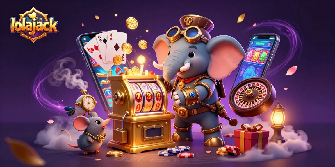 Experience the thrill of playing slots at lolajack with vibrant 3D visuals, featuring engaging characters and casino elements.