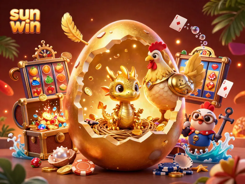 Spin the reels with sun win’s dynamic casino illustration featuring a golden dragon and poker-themed treasure.