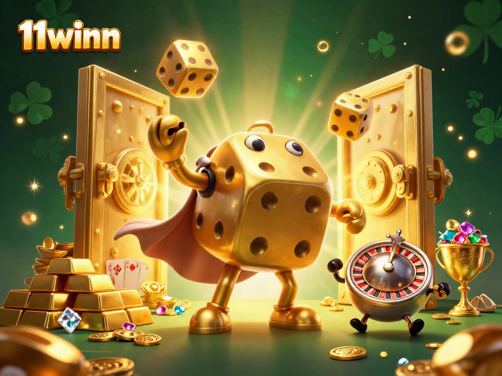 Experience thrilling casino action at 11winn with vibrant 3D characters and stunning wealth elements surrounding them.