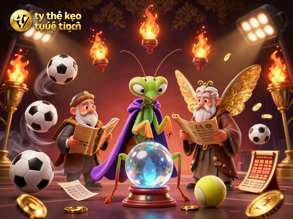 Engage with tỷ lệ kèo trực tuyến in a fantasy betting scene with mystical characters and vibrant action.