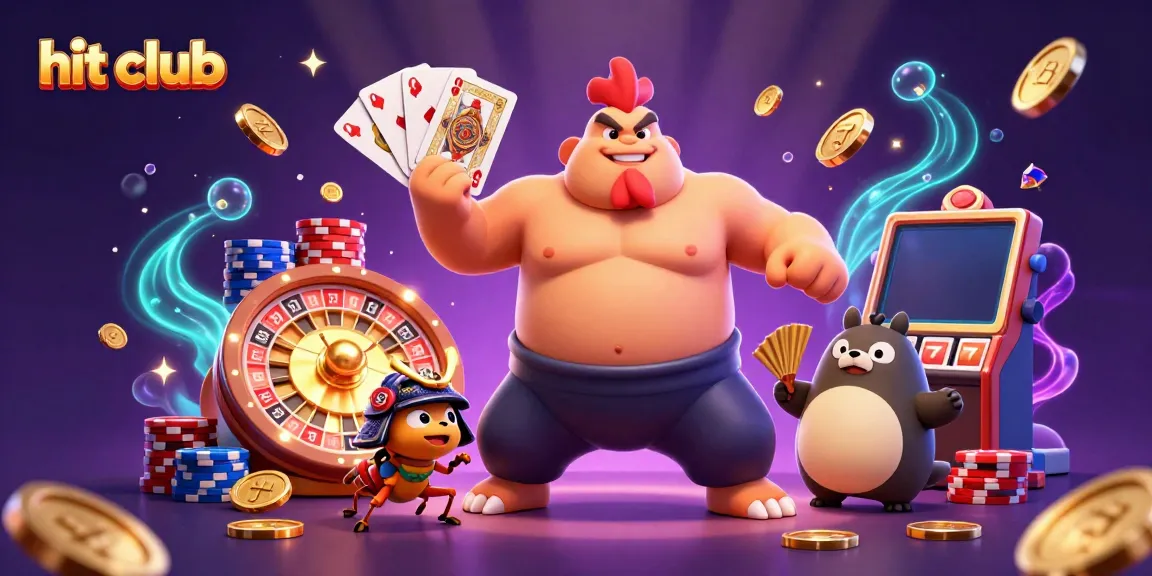 Hit club scene illustrating a powerful sumo rooster with a samurai cricket and a tanuki announcer in a vibrant casino atmosphere.