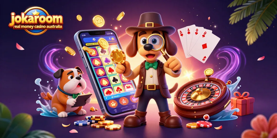 Join the fun with jokaroom real money casino australia, featuring a detective and dog uncovering exciting casino treasures!
